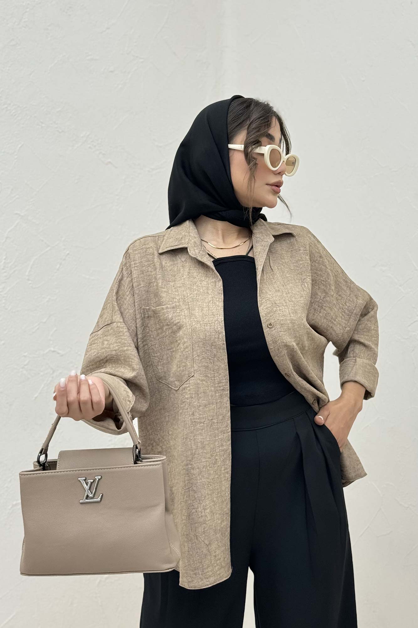 شومیز مانتویی شانتون سرامیکی پشت پنسی