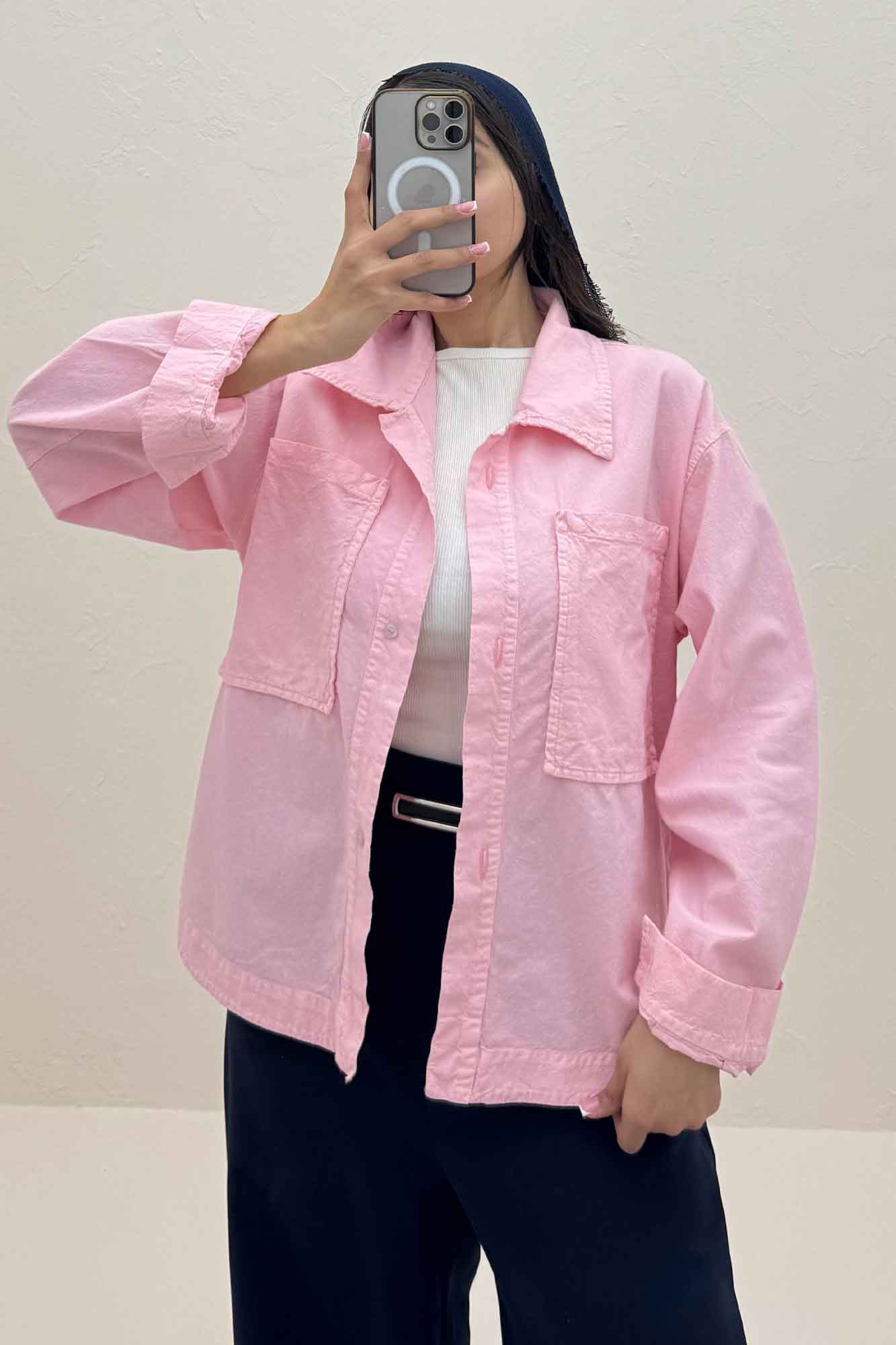 مانتو لینن پایین هلال دو جیب TR