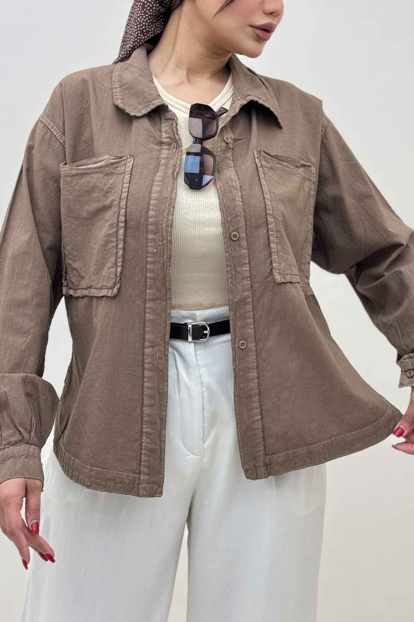 مانتو لینن پایین هلال دو جیب TR