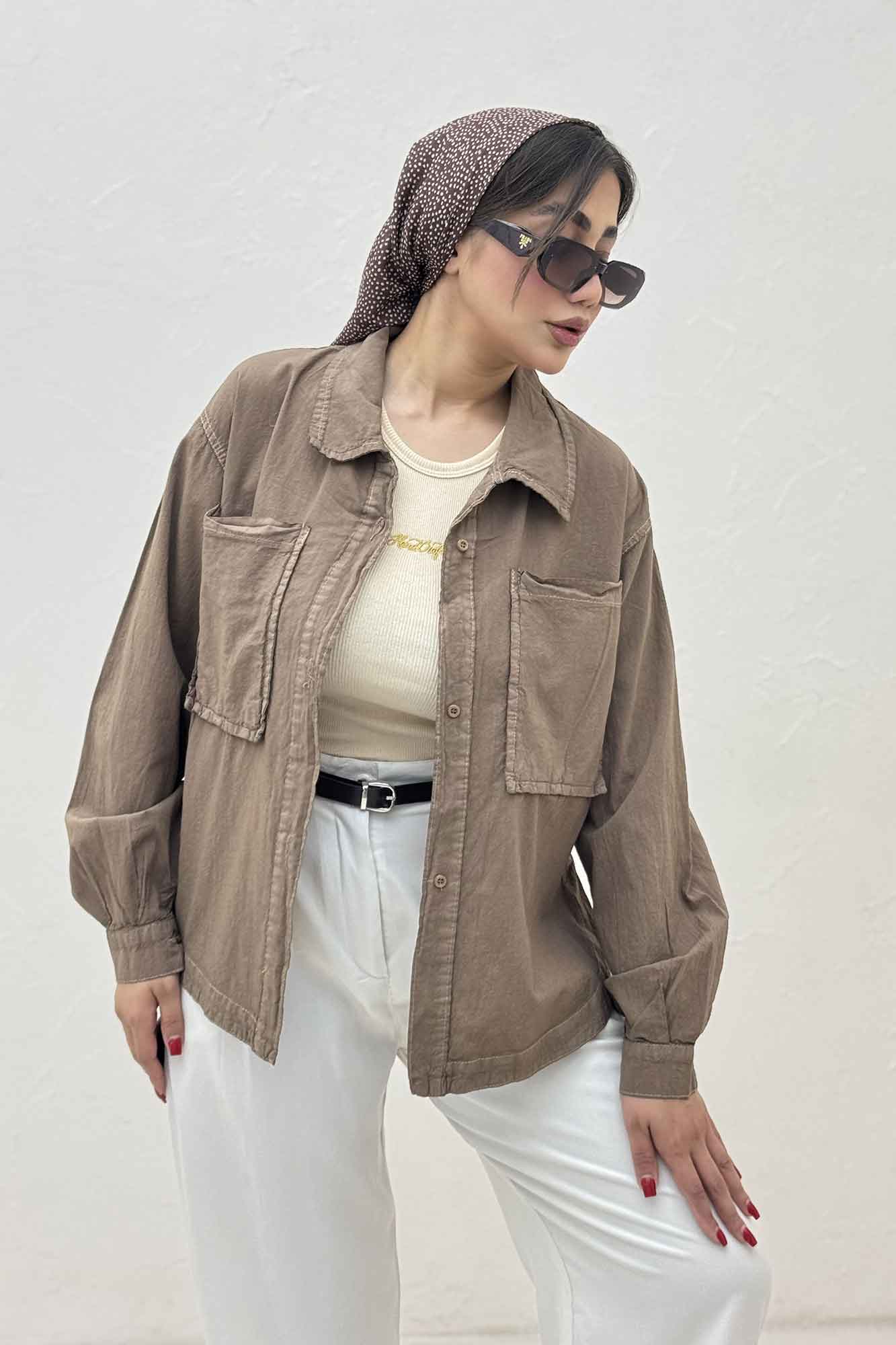 مانتو لینن پایین هلال دو جیب TR