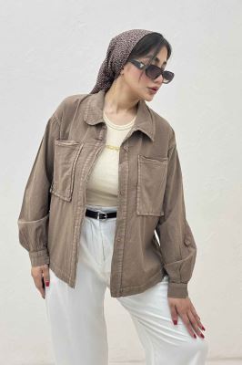 مانتو لینن پایین هلال دو جیب TR