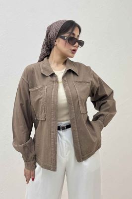 مانتو لینن پایین هلال دو جیب TR