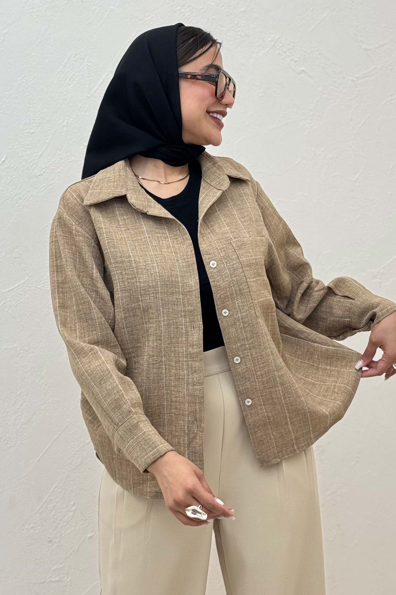 شومیز لینن راه راه پشت ریلی 1066