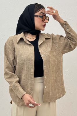 شومیز لینن راه راه پشت ریلی 1066