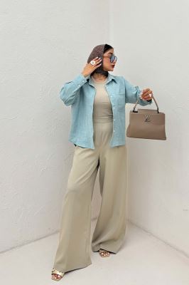 شومیز لینن راه راه پشت ریلی 1066