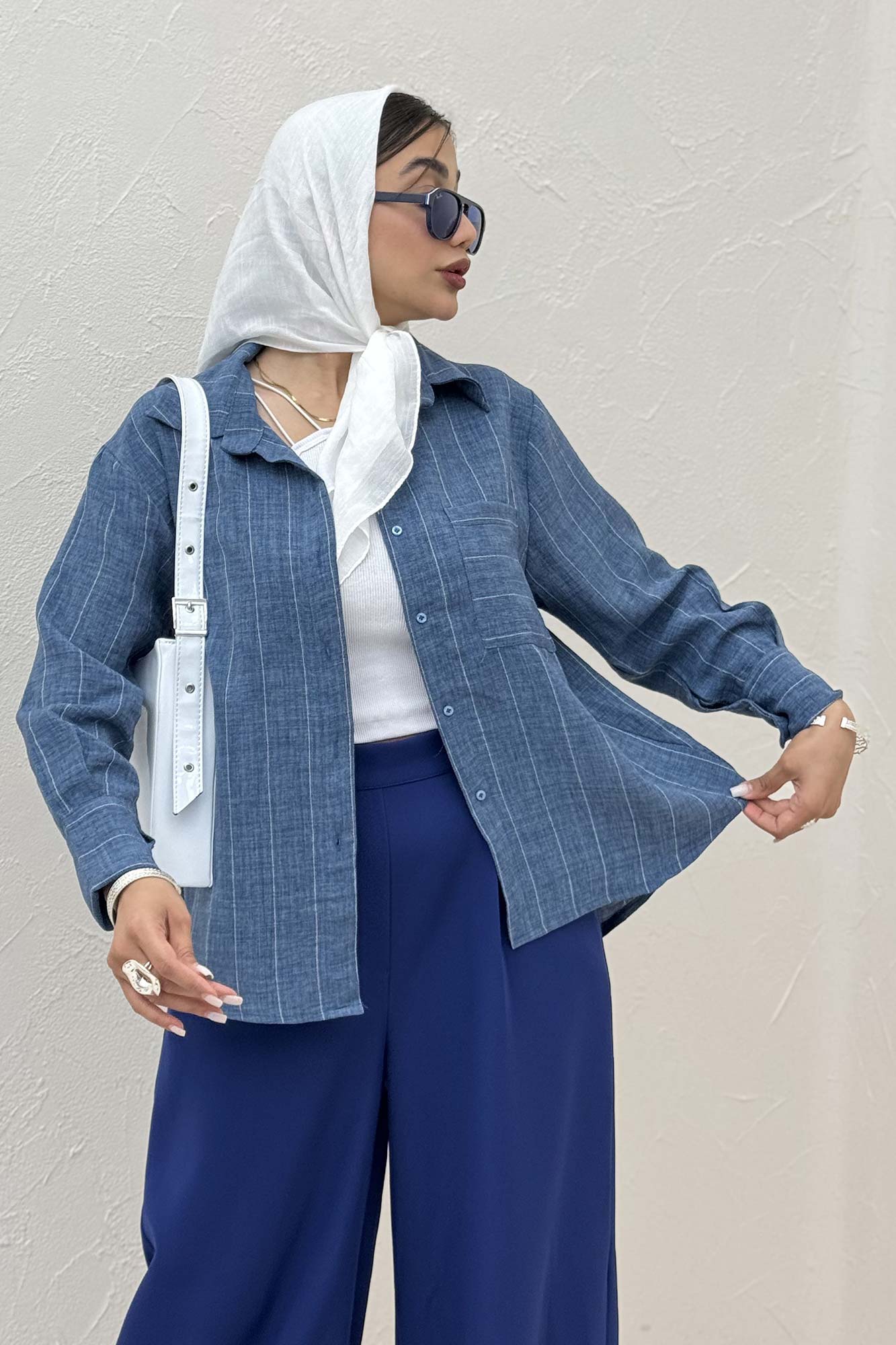 شومیز لینن راه راه پشت ریلی 1066