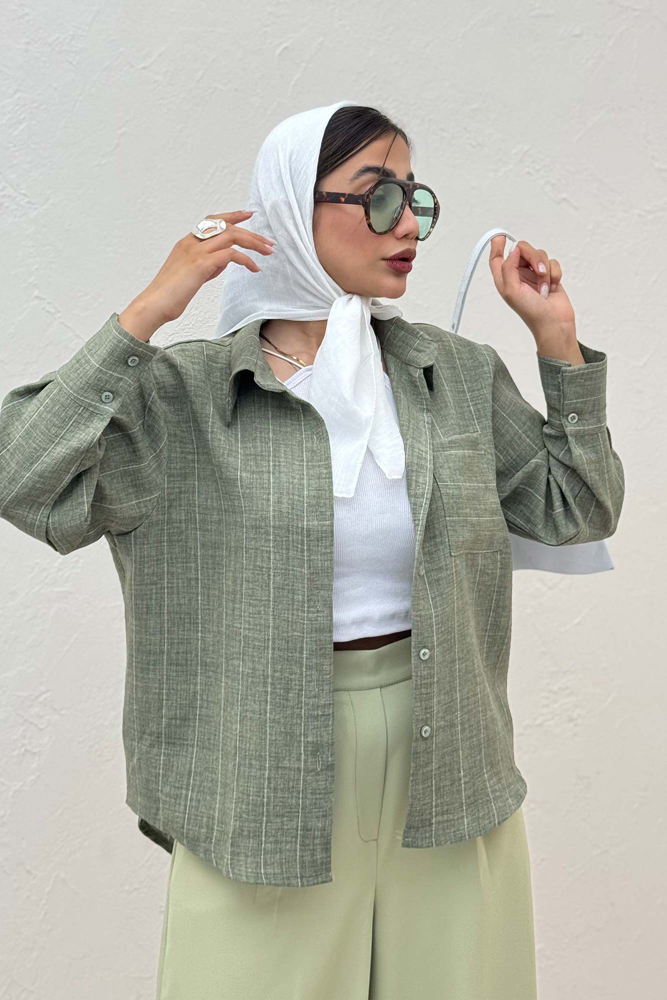 شومیز لینن راه راه پشت ریلی 1066