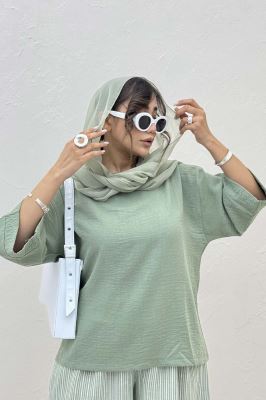 ست بلوز و شلوار بگ راه راه لینن 1030