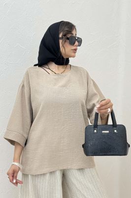 ست بلوز و شلوار بگ راه راه لینن 1030