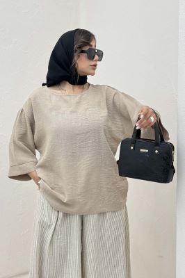 ست بلوز و شلوار بگ راه راه لینن 1030