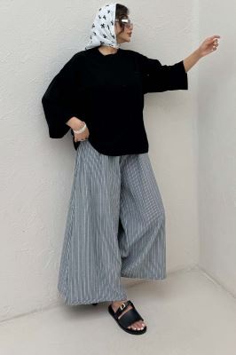 ست بلوز و شلوار بگ راه راه لینن 1030