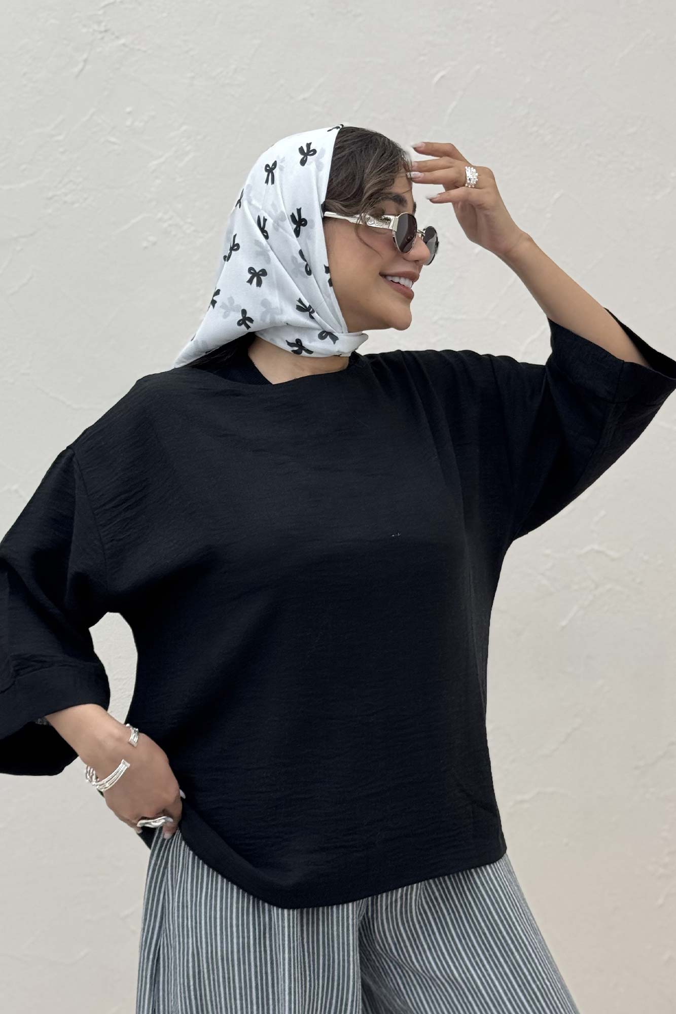 ست بلوز و شلوار بگ راه راه لینن 1030