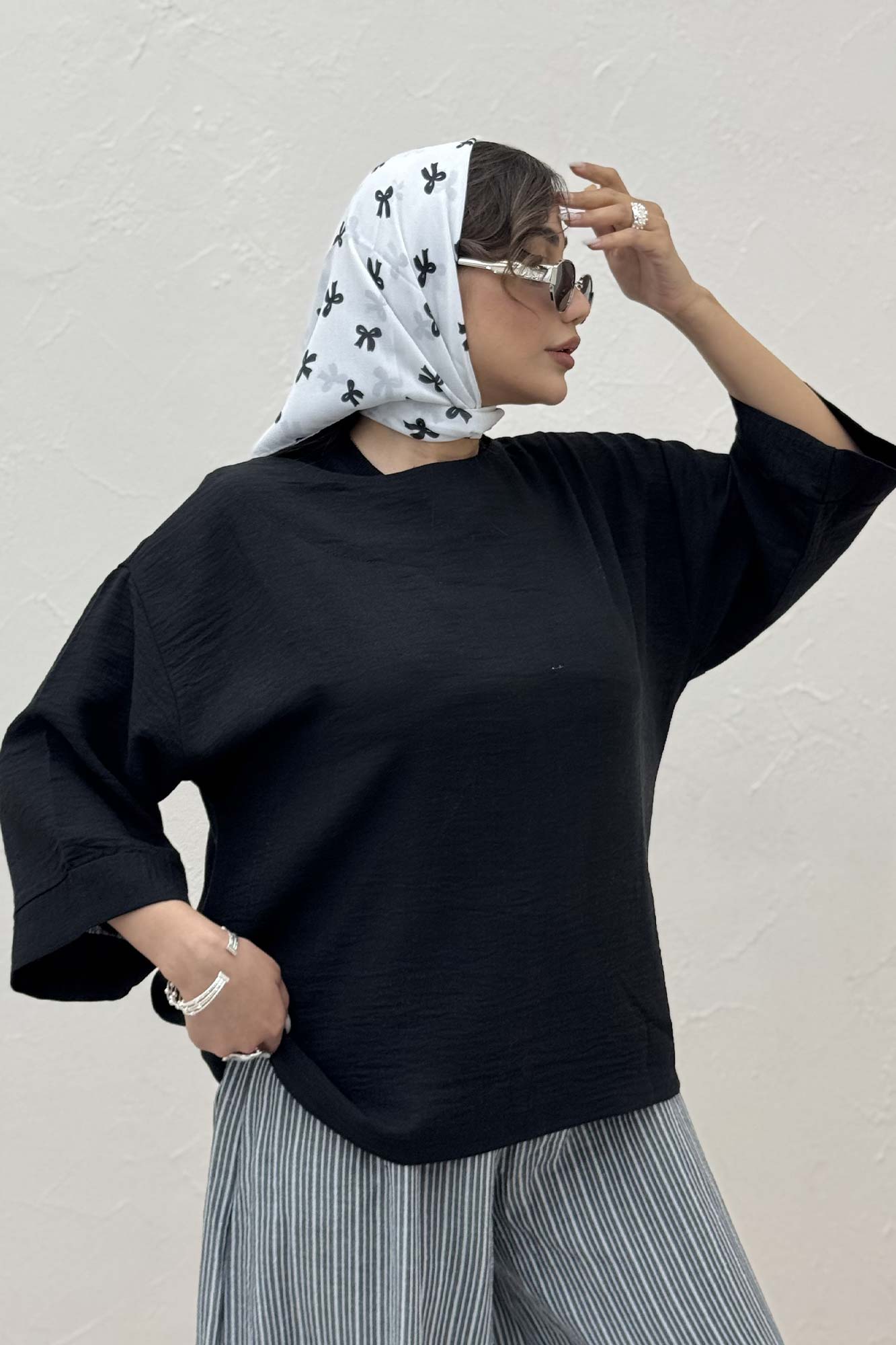 ست بلوز و شلوار بگ راه راه لینن 1030