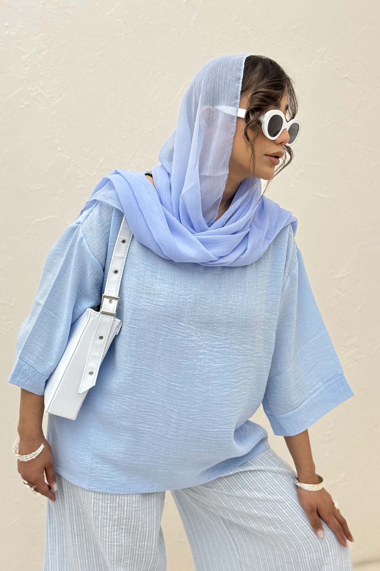 ست بلوز و شلوار بگ راه راه لینن 1030