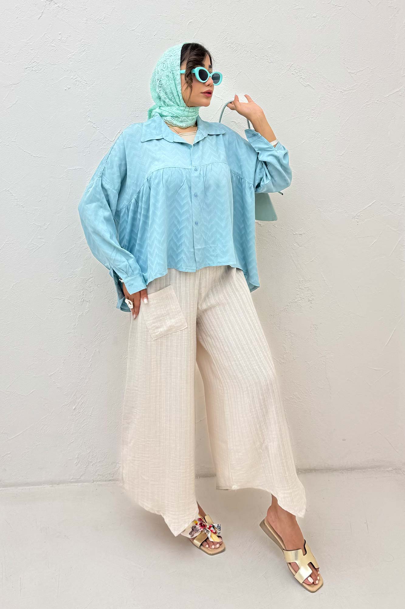 شومیز چین دار ژاکارد نخی 1062