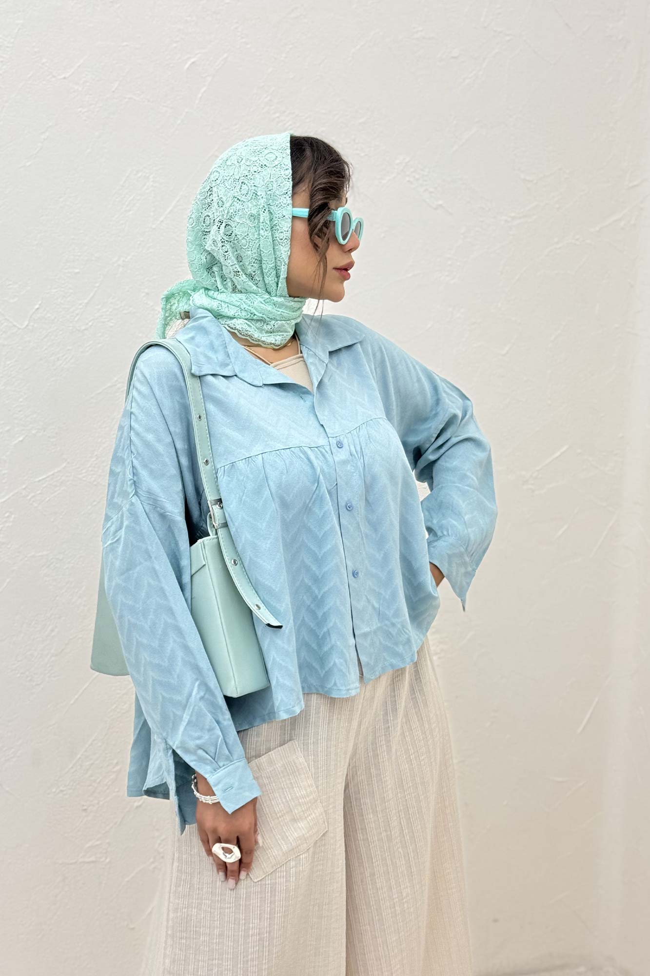 شومیز چین دار ژاکارد نخی 1062