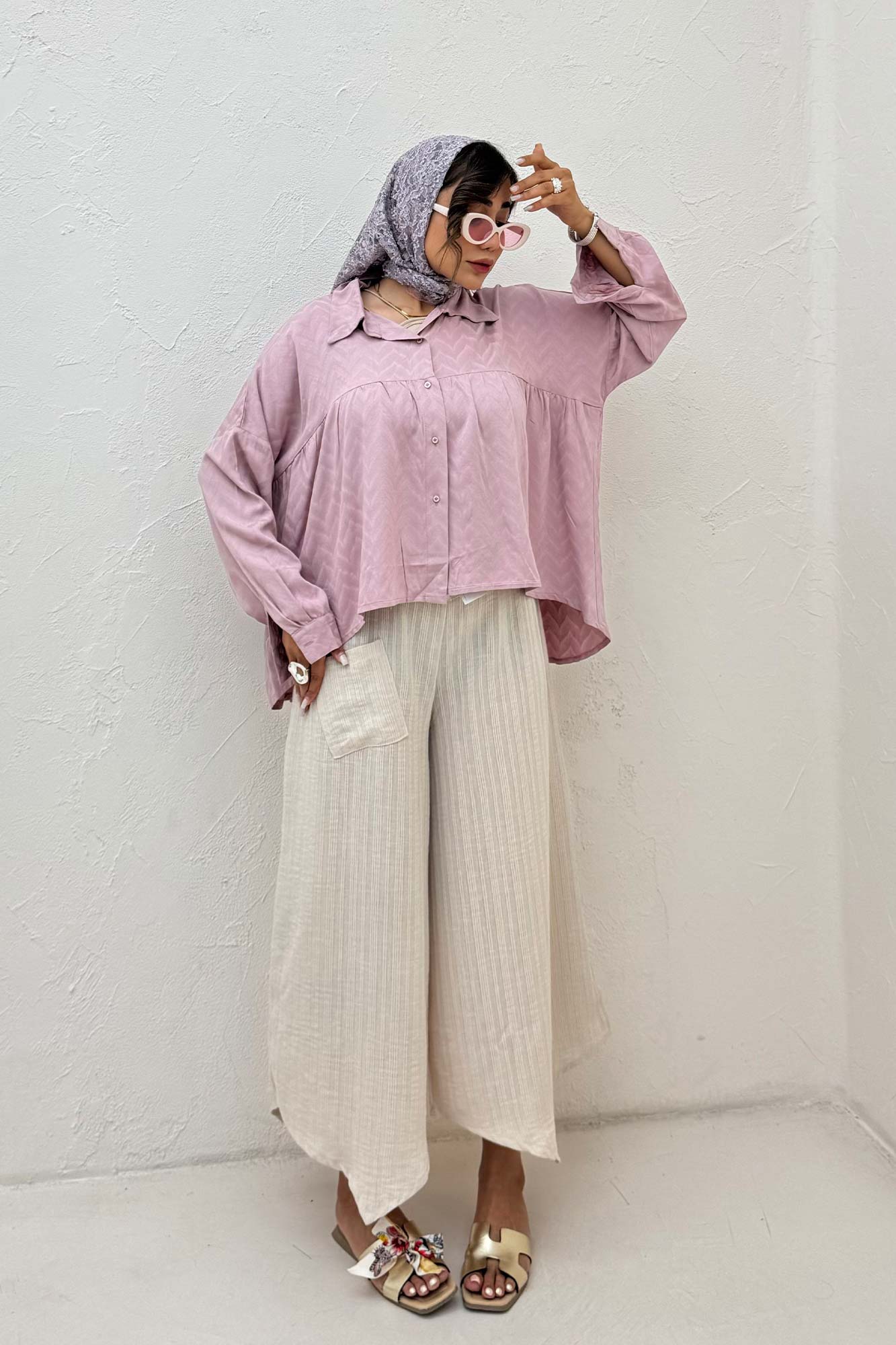 شومیز چین دار ژاکارد نخی 1062