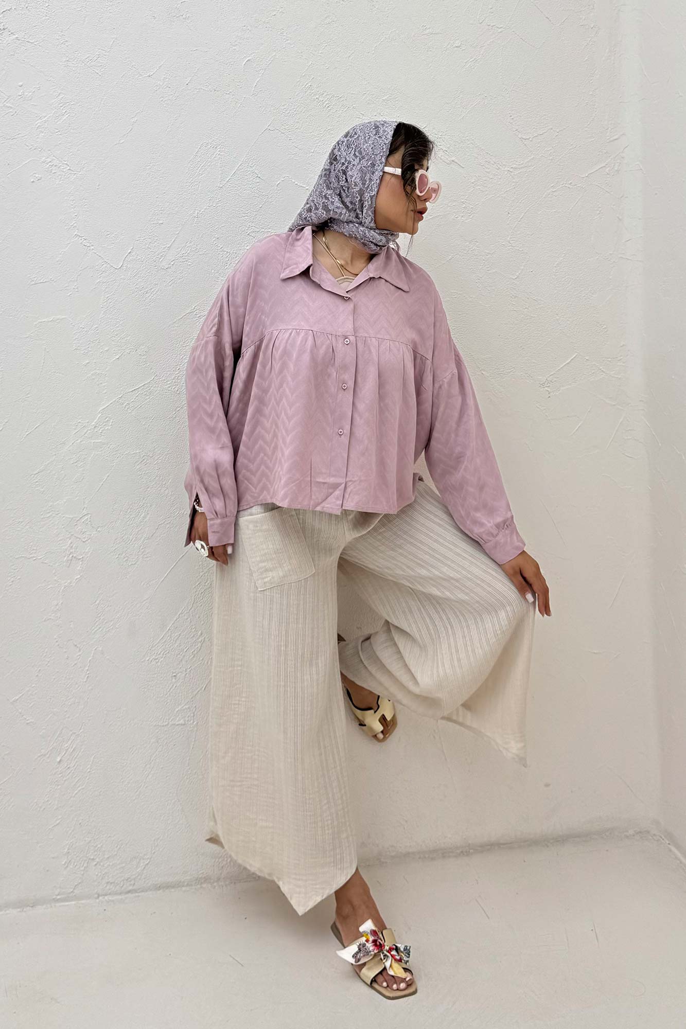 شومیز چین دار ژاکارد نخی 1062