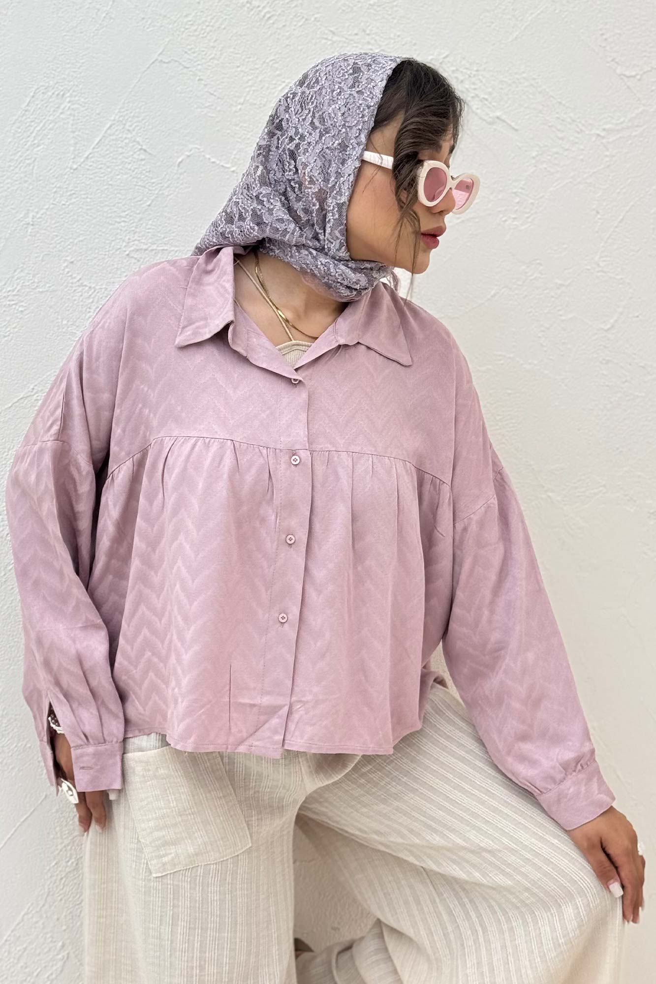 شومیز چین دار ژاکارد نخی 1062