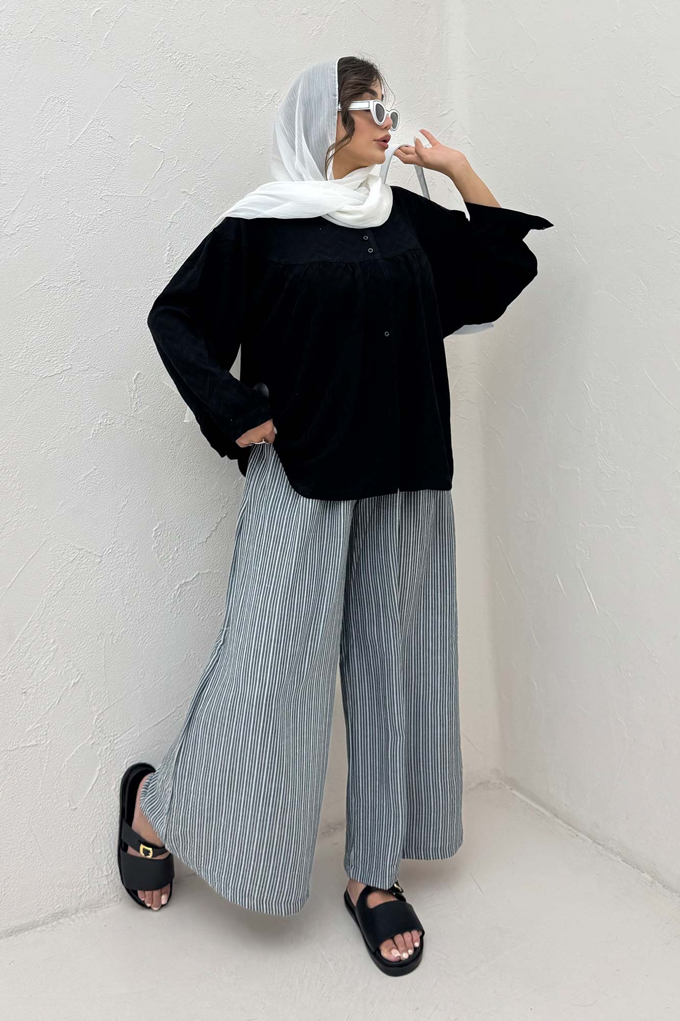 شومیز جلو دکمه آستین رگلان ژاکارد نخی 1052