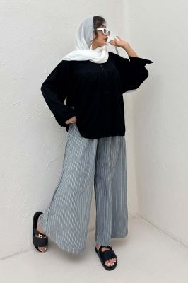 شومیز جلو دکمه آستین رگلان ژاکارد نخی 1052