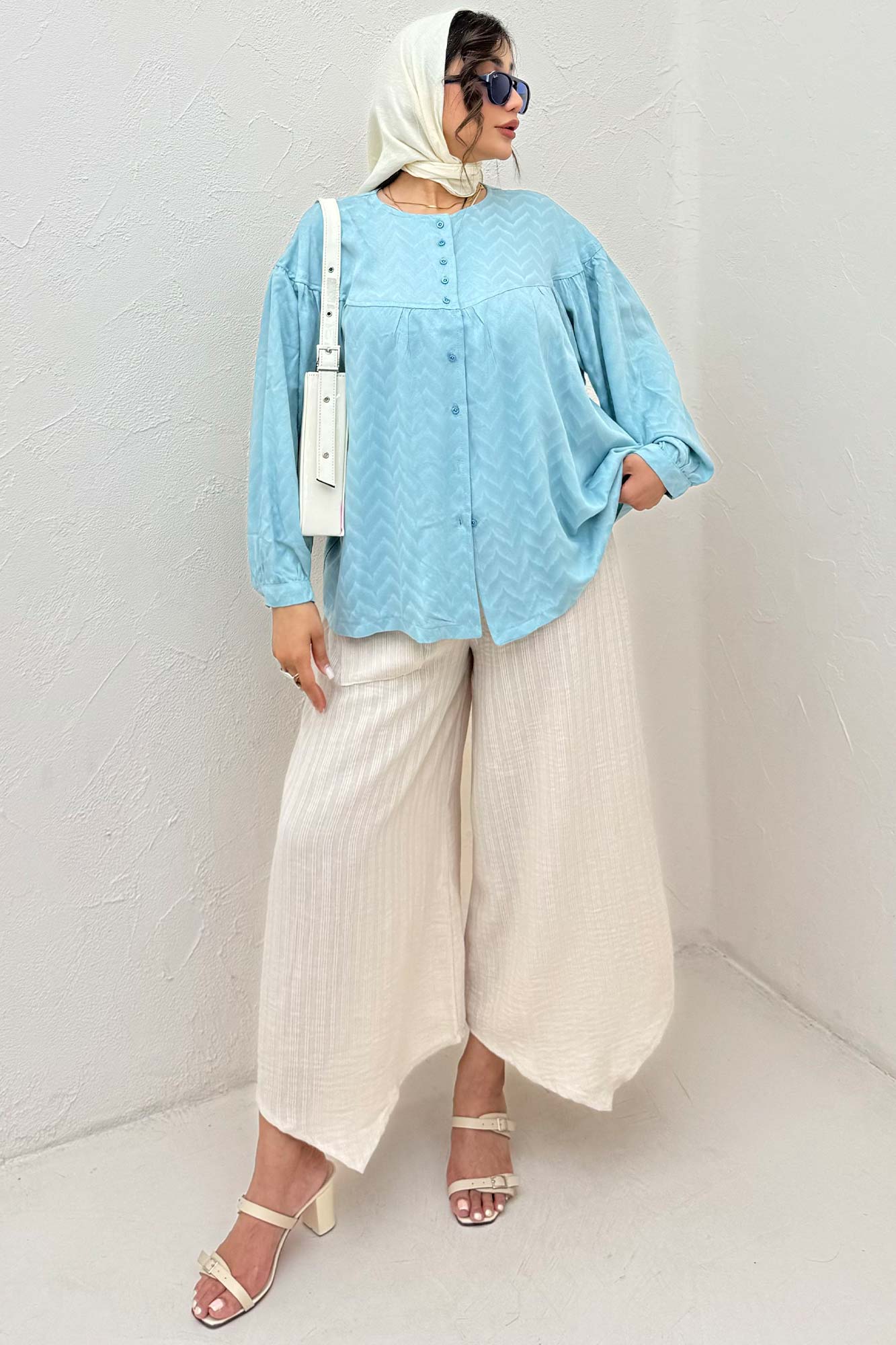 شومیز جلو دکمه آستین رگلان ژاکارد نخی 1052