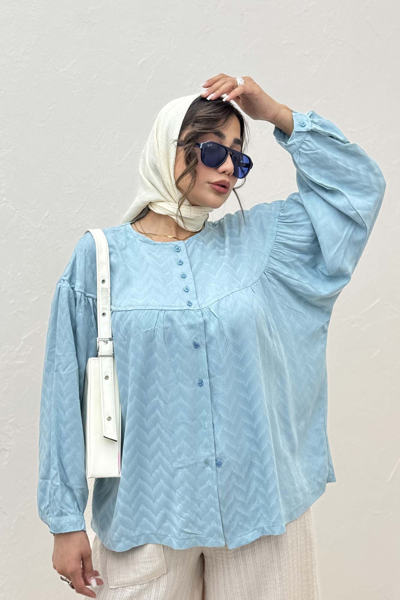 شومیز جلو دکمه آستین رگلان ژاکارد نخی 1052