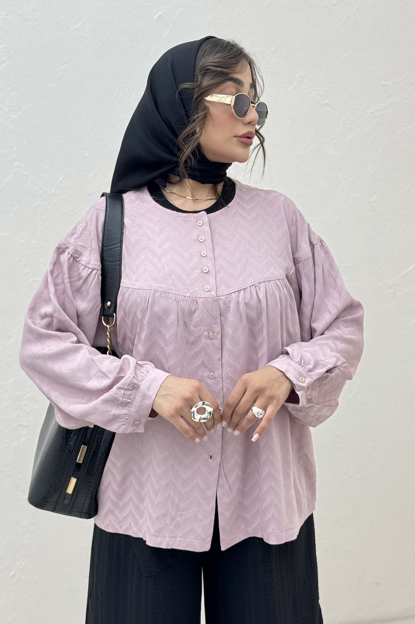 شومیز جلو دکمه آستین رگلان ژاکارد نخی 1052