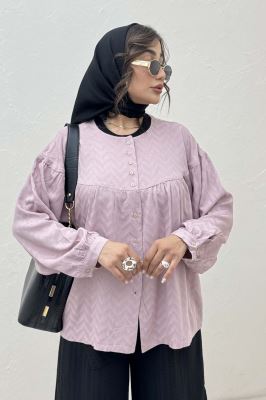 شومیز جلو دکمه آستین رگلان ژاکارد نخی 1052