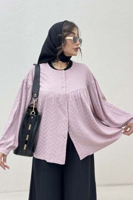 شومیز جلو دکمه آستین رگلان ژاکارد نخی 1052