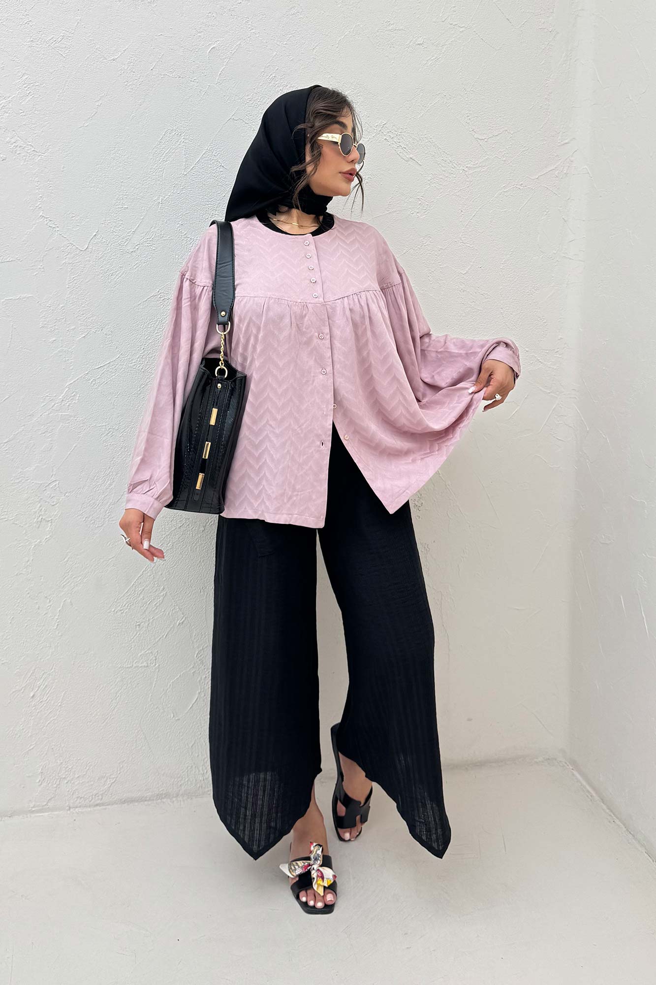 شومیز جلو دکمه آستین رگلان ژاکارد نخی 1052