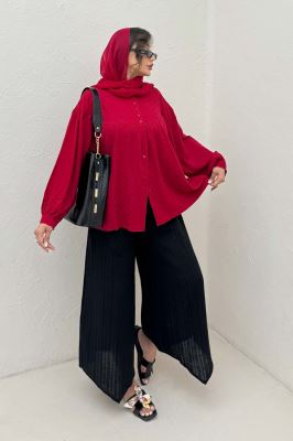 شومیز جلو دکمه آستین رگلان ژاکارد نخی 1052