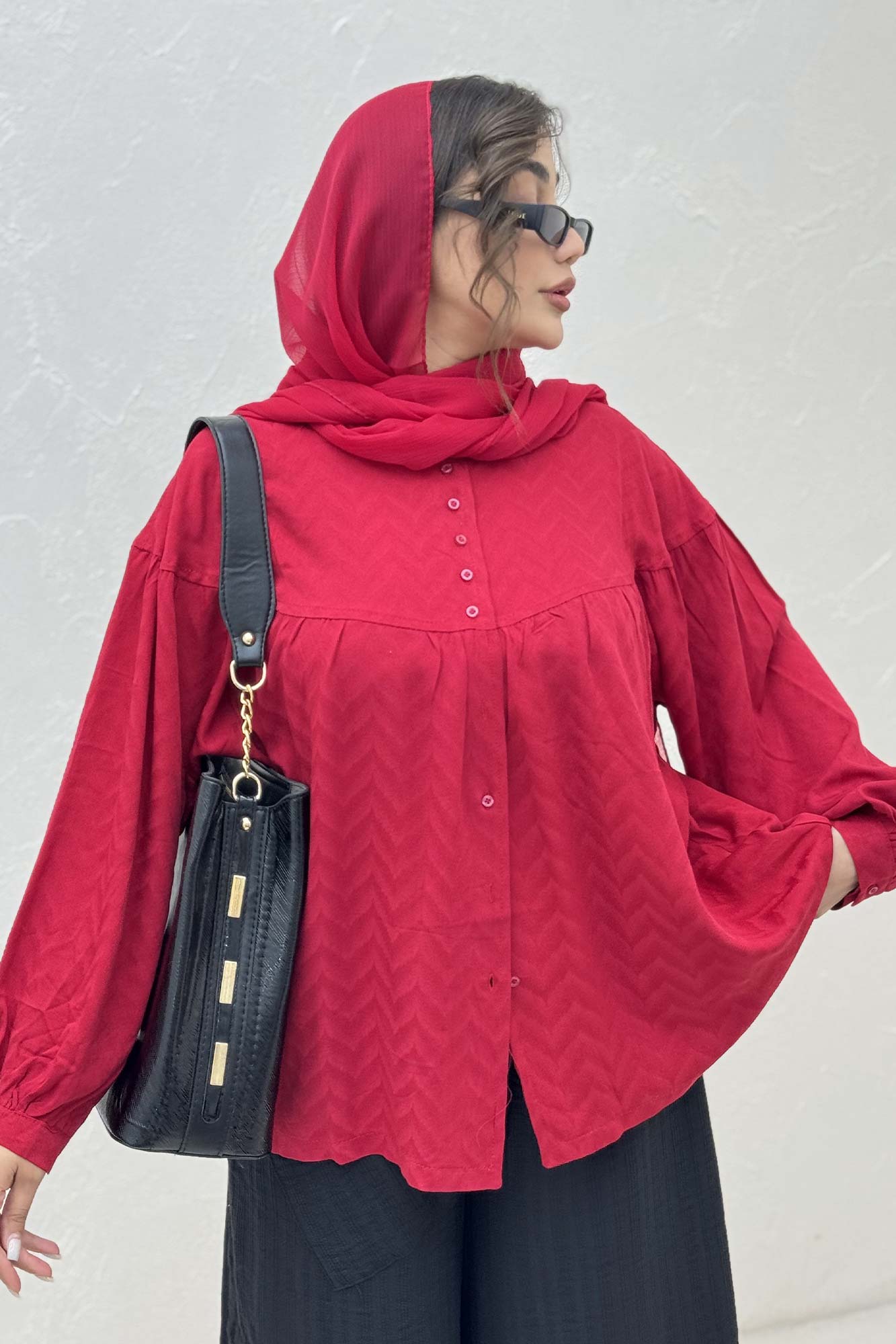 شومیز جلو دکمه آستین رگلان ژاکارد نخی 1052