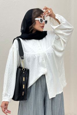 شومیز جلو دکمه آستین رگلان ژاکارد نخی 1052