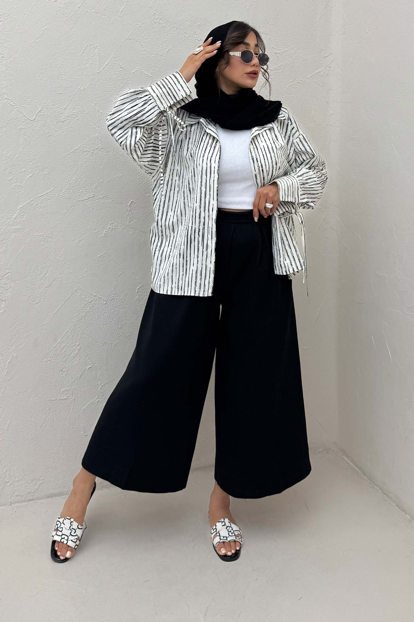 شومیز مانتویی راه راه زارا آستین بنددار 