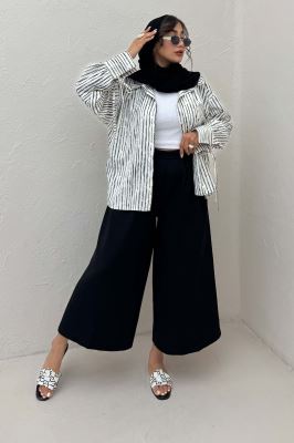 شومیز مانتویی راه راه زارا آستین بنددار 