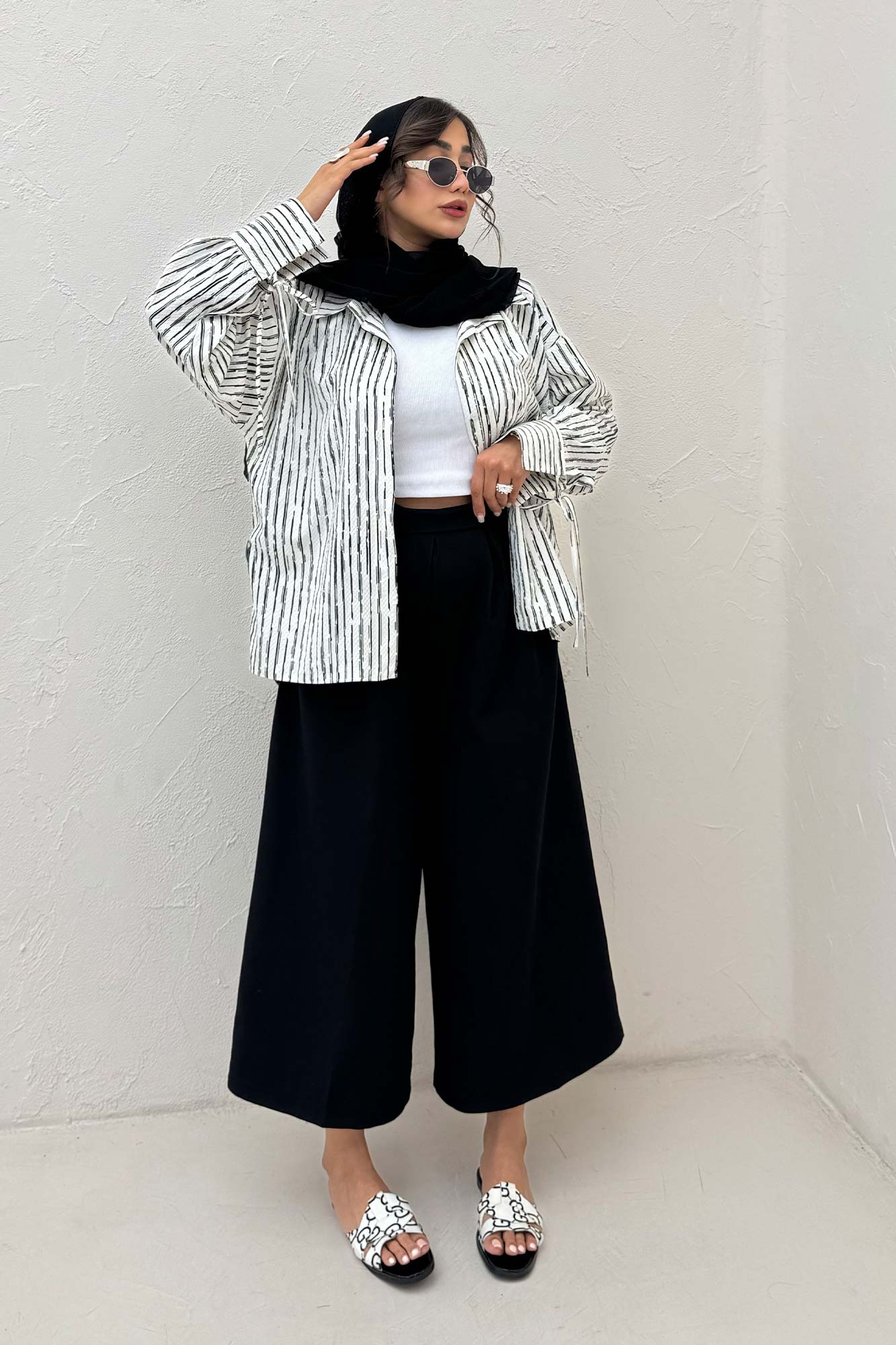 شومیز مانتویی راه راه زارا آستین بنددار 