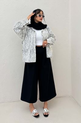 شومیز مانتویی راه راه زارا آستین بنددار 