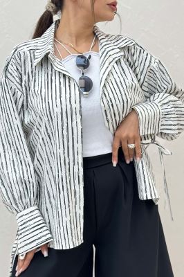 شومیز مانتویی راه راه زارا آستین بنددار 