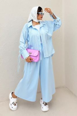 شومیز مانتویی راه راه زارا آستین بنددار 