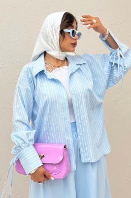 شومیز مانتویی راه راه زارا آستین بنددار 