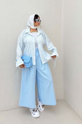 شومیز مانتویی راه راه زارا آستین بنددار 