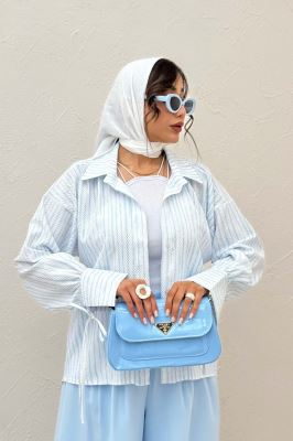 شومیز مانتویی راه راه زارا آستین بنددار 