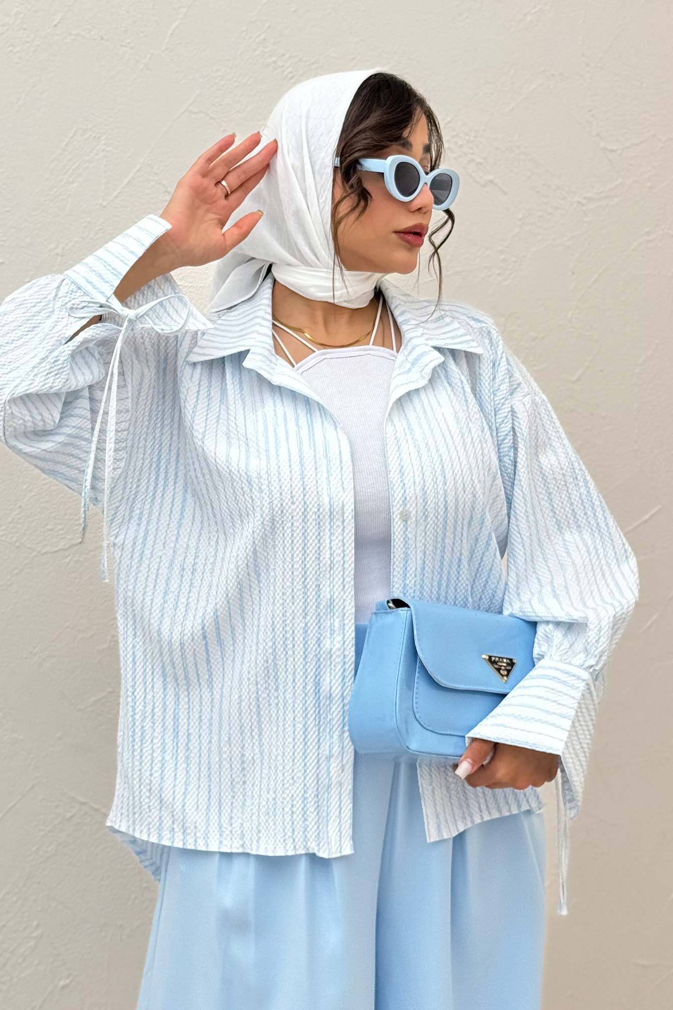 شومیز مانتویی راه راه زارا آستین بنددار 