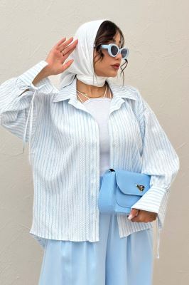 شومیز مانتویی راه راه زارا آستین بنددار 