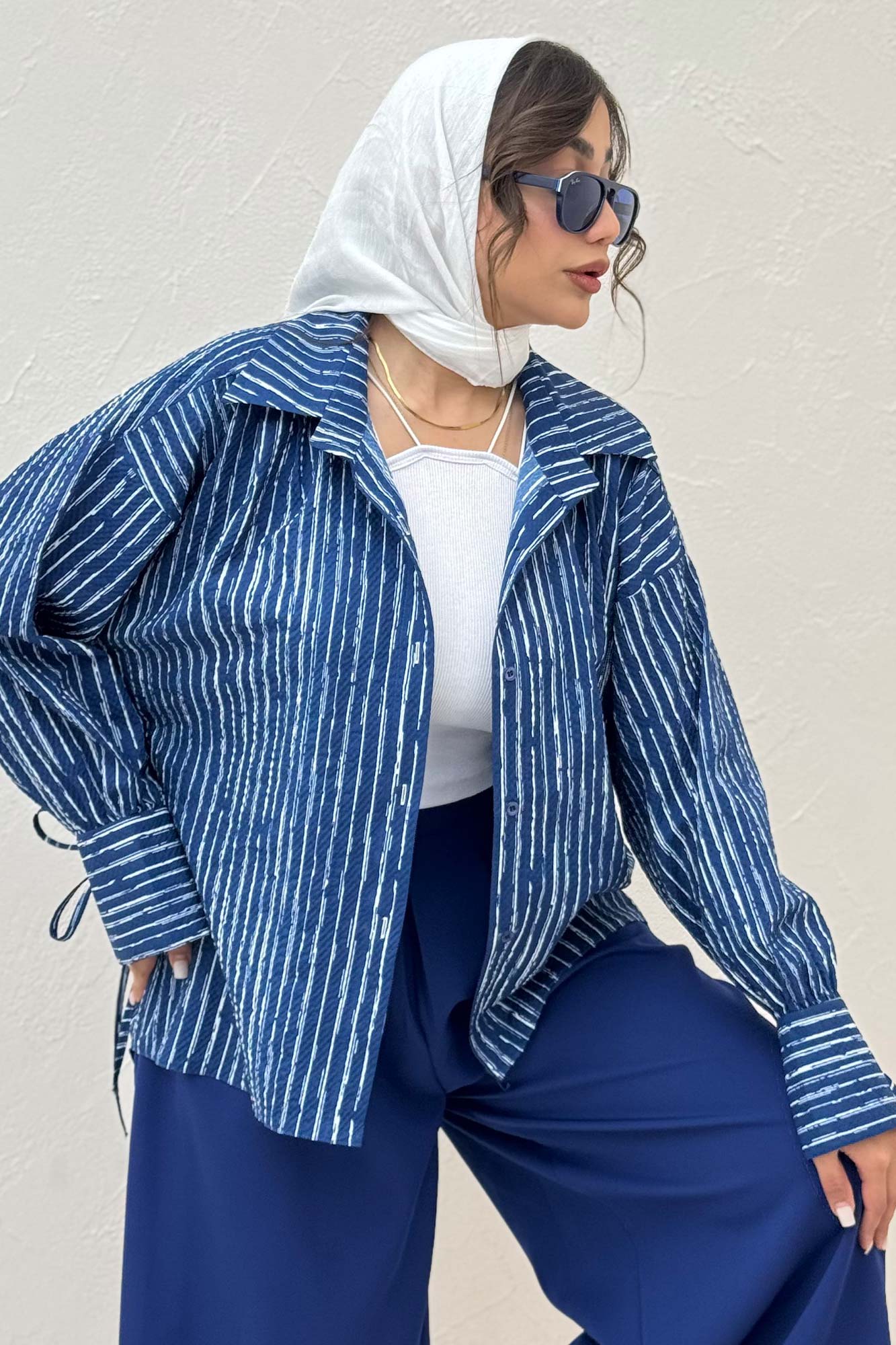 شومیز مانتویی راه راه زارا آستین بنددار 