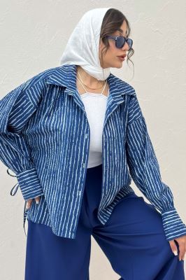 شومیز مانتویی راه راه زارا آستین بنددار 