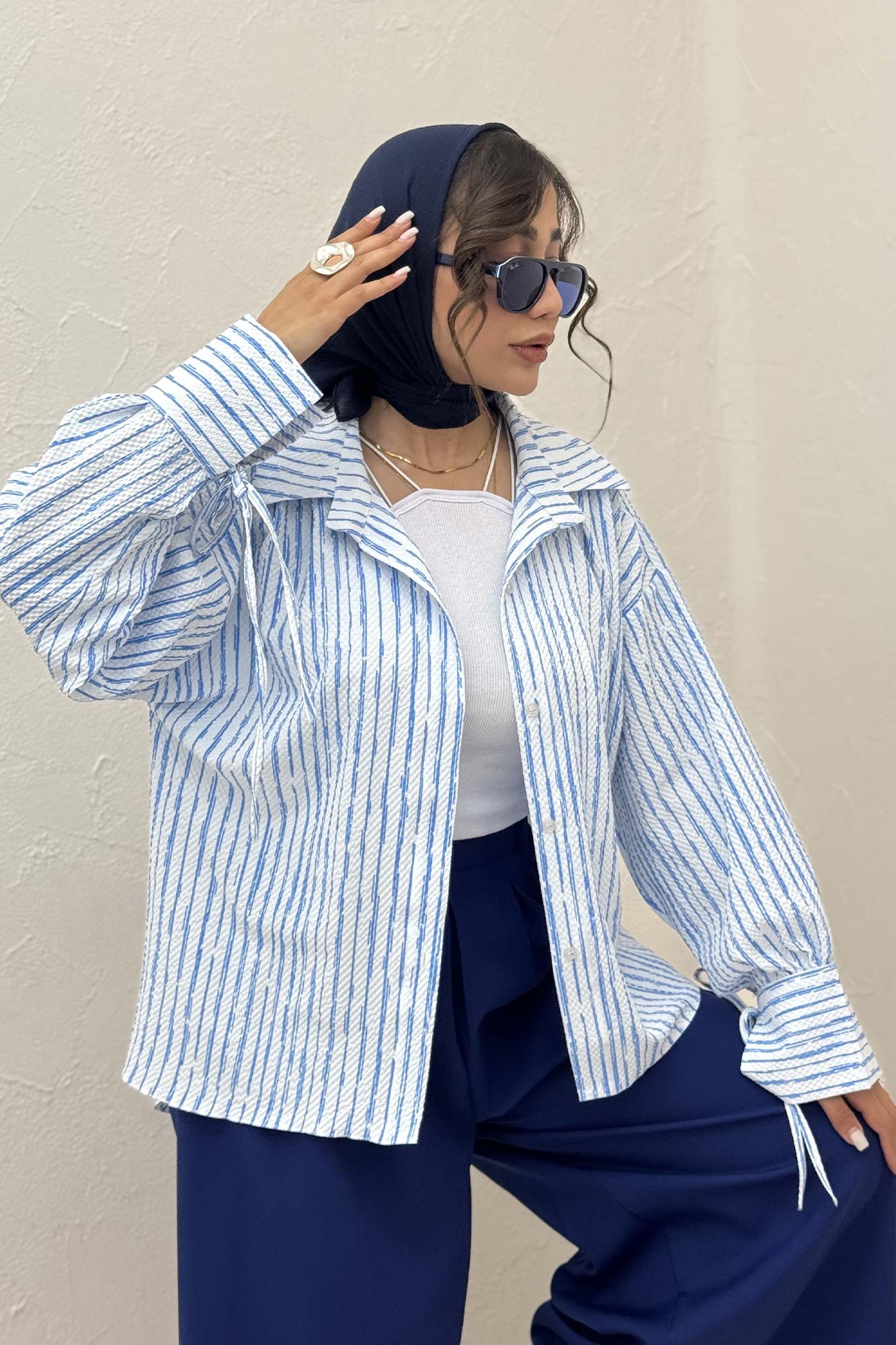 شومیز مانتویی راه راه زارا آستین بنددار 