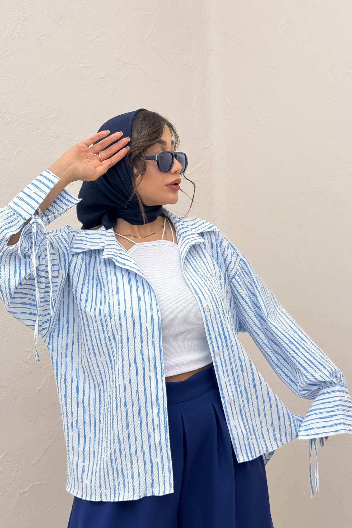 شومیز مانتویی راه راه زارا آستین بنددار 