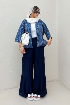 شومیز راه راه زارا پشت بلند آستین پاکتی 